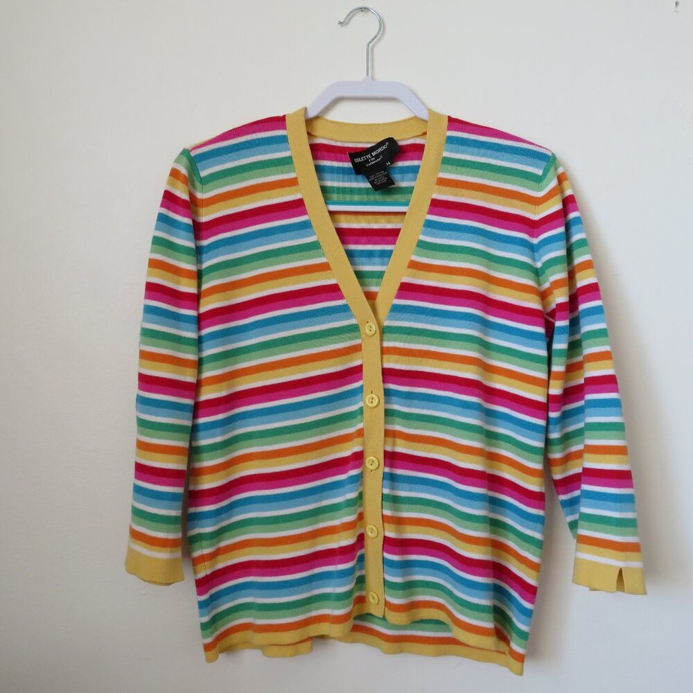 Colette Mordo for Sadimara Rainbow Striped Cardigan Women's Sweater Size M